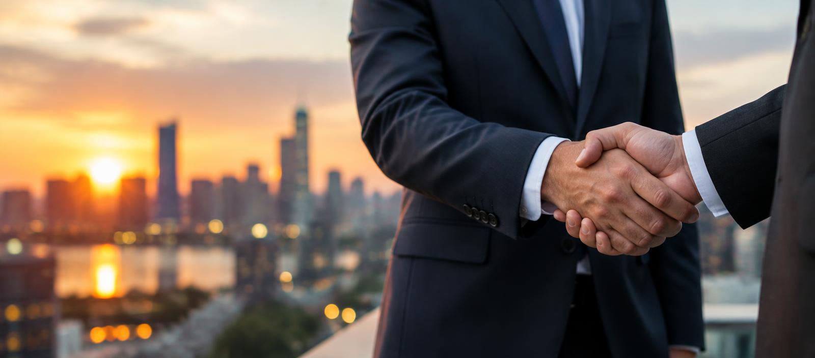 Business leaders shaking hands